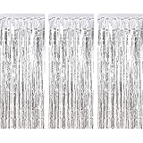 3 Packung Metallic Tinsel Vorhänge, Folie Fringe Shimmer Vorhang Tür Fenster Dekoration für Geburtstag Hochzeit (Silber)