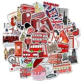ZZHH 50 Waterproof Stickers for a Notebook in a Suitcase in a Cartoon Series of red Bus Booths in L