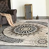 VIMODA Teppich Wohnzimmer Klassisch Kurzflor Orient Design Vintage Mandala Muster Dunkelbraun Braun Beige, Maße:80 x 150