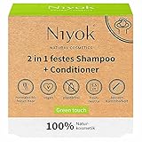 Niyok® 2 in 1 festes Shampoo und Conditioner | hautneutral pH 5,5 vegan plastikfrei | normales bis feines Haar | wie Haarseife Bio Naturkosmetik ohne Plastik | Green touch (80g)