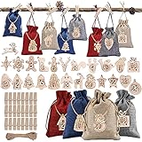 Atuful 24 Adventskalender Zum Befüllen Taschen Weihnachten Kordelzug Geschenk Beutel Sackleinen Leckereien Taschen für Weihnachtsdekoration Party Favor Supplies 2021 (A)