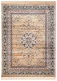 Carpeto Rugs Teppich mit Fransen Orientalisch in Beige - Wohnzimmer Schlafzimmer - Klassisch Orient Muster dicht gewebt - Kurzflor Weiche Viskose - Faser 120 x 170