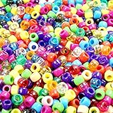 Lnvision 1000 Stück Pony Beads 6x8mm Bunte transparent Kunststoff Barrel Pony Perlen Bastelperlen sortierte mischfarbige Perlen für DIY Schmuck Herstellung