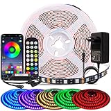 BIHRTC LED Strip 5050 SMD 5m 16.4ft RGB LED Streifen 300 LED Band Leiste APP Steuerung und Fernbedienung Musikalische Funktion für TV, Wohnzimmer, Party, Schlafzimmer, Hochzeit, Bardek