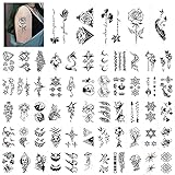 60 Blatt Temporäre Tattoos, Better Jonny Wasserdichte Schwarze Tattoos Tattooaufkleber Tätowierungsaufkleber für Frauen und M