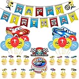 38 Stück Racing car Party Deko, Rennwagen Thema Happy Birthday Banner, Luftballons, Kuchen-Topper für Kinder Geburtstag Party Dek