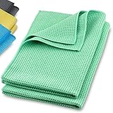 ELEXACLEAN Mikrofaser Trockentuch, Premium Waffeltuch (2 Stück, 60x40 cm, Grün) superweiche Qualität für Auto, Glas, Küche, Geschirr, B