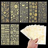 olyee 7 Blatt Scrapbooking Sticker Selbstklebende wasserdichte Aufkleber für Scrapbooking und DIY Handwerk Inklusive Frische Blüten Blätter Elegante Buchstaben Schöne Vögel Süße Katzen(Gold)