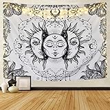 Dremisland Tarot Wandteppich Psychedelische Sonne und Mond Wandteppich Mandala Tuch Wandtuch Schwarz und Weiß Tapisserie Wandbehang Tapestry Schlafzimmer Studio Dekor (Weiß, L / 148x200cm)