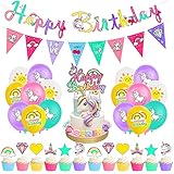 SHLMO Buntes Fantasie-Einhorn-Ballon-Set, Happy Birthday, Spirale, Partydekoration, Babyzimmer, Cartoon-Dekoration, Einhorn liegendes Pferd, komplettes S