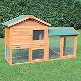 nxtbuy Hasenstall Klopfer 146 x 52 x 86 cm Natur - Kaninchenstall mit Auslauf - Winterfest für Drinnen und Draußen - Hasenkäfig mit 2 Eb