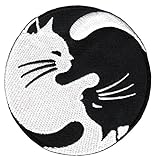 Yin Yang Katze Schwarz Weiß Yoga Aufnäher Bügelbild Applikation 8 x 8