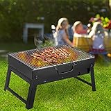 Holzkohlegrill Campinggrill Klein Klappbar Klappgrill Outdoor Gefalter Tragbarer Grill Barbecue aus Gusseisen, perfekt für Reise, Camping, 43.5 x 30 x 24