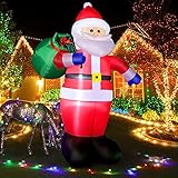 240cm Aufblasbar Weihnachtsmann mit LED Licht, 8 Feet Aufblasbar Weihnachtsdeko IP44 Wetterfest, Christmas Santa Riesen Figur mit Geschenktüte, Innen Außen Beleuchtung Dekoration für Garten Rasen H