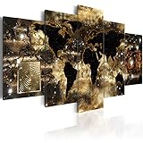 murando - Bilder Weltkarte 200x100 cm Vlies Leinwandbild 5 TLG Kunstdruck modern Wandbilder XXL Wanddekoration Design Wand Bild - Landkarte World Map Kontinente schwarz Gold braun k-A-0008-b