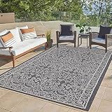 SHACOS Outdoor Teppich Grau 120x180cm Groß Flachgewebe Teppich Modernes Blumendesign Teppiche Robuster Teppich Bodenmatte Campingmatte für Garten Balkon T