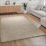 Paco Home Hochflor Teppich Wohnzimmer Shaggy Langflor Modern Einfarbig Ohne Muster, Grösse:140x200 cm, Farbe:Beig