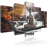 murando - Bilder 200x100 cm Vlies Leinwandbild 5 TLG Kunstdruck modern Wandbilder XXL Wanddekoration Design Wand Bild - Buddha Landschaft Natur Wasserfall Baum Wald c-A-0021-b-p