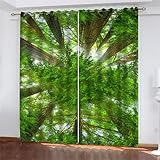 HOMEIEU Verdunkelungsvorhänge, 3D Green Forest, Erfrischende Vorhänge, Sehr Geeignet Für Balkon, Schlafzimmer Und Wohnzimmer (W107xH214cm-2PCS)