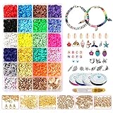 4400+ Stücke Basteln Perlen Set, 6mm Heishi Polymer Clay Beads mit Charms für DIY Selber Machen Schmuck Bastelset Armbänder B