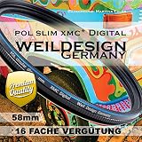 Polfilter POL 58mm Circular Slim XMC Digital Weil Design Germany * Kräftigere Farben * Frontgewinde * 16 Fach XMC vergütet * inkl. Filterbox (POL Filter Slim 58mm)