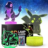 3D Pikachu Anime Nachtlicht für Kinder, 3 Muster Pikachu Spielzeug 16 Farbwechsel mit Fernbedienung, Geburtstagsgeschenke für Kinder und Pikachu F