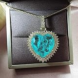 BJGCWY 925 Sterling Silber Liebesherz Paraiba Turmalin Smaragd Edelstein Gelbgold Anhänger Halskette Feiner Schmuck 45CM Gelbgold-Paraib