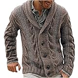 BGUK Herren Strickjacke Cardigan Grobstrick Pullover mit Stehkragen Herren Cardigan Einreihiger Strickpullover mit R