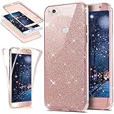 Kompatibel mit Huawei P8 Lite 2017 Hülle,Full-Body 360 Grad Bling Glänzend Glitzer Klar Durchsichtige TPU Silikon Hülle Handyhülle Tasche Case Front Cover Schutzhülle für Huawei P8 Lite 2017,Rose G