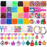 Caffox Regenbogen Loom Bänder Set für Armbänder 1500 Stück Loom Rubber Bands Kit mit 60 Perlen, 10 Gummi Anhänger, 2 Y Loom, 2 Häkelnadeln in Aufbewahrungskoffer Weihnachten Geschenk fü
