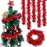 WILLBOND 5 Stück Weihnachten Lametta Girlande Stern Glänzend Glitzer Party Hängende Weihnachtsbaum Lametta Girlande mit Sternen für Weihnachtsbaum Party Dekoration Festliche Verzierung (Rot)