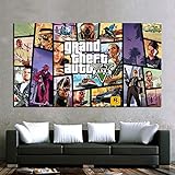 WKHRD 1 Stück HD Cartoon Bild Grand Theft Auto V Videospiel Poster Gemälde GTA 5 Spiele Kunstdruck Leinwandbilder Wandkunst | 60x105cm- (kein Rahmen)