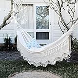 The Garden Hammocks® Hängematte aus Bio-Baumwolle, mit Häkeln, GOTS-Stoff, Doppelbett (335 x 130 cm), Schlafmöbel für Zuhause, Terrasse, Garten, Camping, Strand und F