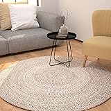 TT Home Wohnzimmer Teppich Jute Rund Modern Boho Ethno Handgefertigter Natur-Teppich Uni, Farbe:Beige, Größe:Ø 160 cm R