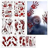 ZERHOK Halloween Aufkleber Realistisch Sticker Blutige Handabdrücken Fußabdrücken Horror Deko für Halloweenparty Fenster Spiegel Badewanne Spukhaus Dekoration (6 Paket)