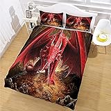 DNHFUI Kinder bettdecken Set-Bettbezug Anime, Drache, Skelett 155x220cm 100% Polyester mit Reißverschluss 1 Bettbezug + 2 Kissenbezug, Einzelbett,für Doppelbett oder Q