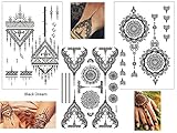 3 Bögen temporäre Henna Tattoos - Set Black D