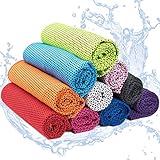 Yisscen 10 Stück Kühlendes Handtuch, Cooling Towel,Mikrofaser Handtuch, Kühltücher, Strandtuch mit Kühlfunktion für Fitness Sport Yoga, Golf, Camping, Strand, Training, R