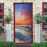 SFFLILY Türtapete Selbstklebend Türposter Fototapete Türfolie Wandaufkleber Wandbild Tapete Diy Sonnenuntergang Strandwellen Landschaft Büro Wohnzimmer Schlafzimmer Küche Badezimmer Dekoration 95X215C