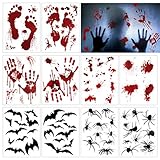 TOPBATHY 10 Blätter 80 Stück Halloween Aufkleber Realistisch Sticker Blutige Handabdrücken Fußabdrücken Horror Deko für Halloweenparty Fenster Spiegel Badewanne Spukhaus Dek