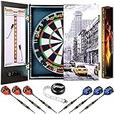 IgnatGames Dartboard-Schrank Set - Dartboard-Kabinett mit innovativem LED-System, 2 Scoreboards mit Markern, und Abwurflinie - Stabiler Dartschrank mit 3 verschiedenen Cover-Op