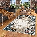 Teppich Kurzflor Wohnzimmer Designer Teppich Maui Modern Petrol Mix Verlauf in 5 Größ