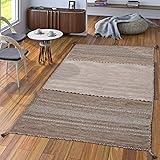 TT Home Handwebteppich Wohnzimmer Natur Webteppich Kelim Modern Baumwolle Streifen Beige, Größe:80x150