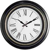 Bernhard Products Extra große Wanduhr, 45,7 cm, Quarz, geräuschlos, nicht tickend, batteriebetrieben, für Zuhause/Wohnzimmer/über Kamin, schöne dekorative römische Ziffern, stilvolle Uhr, dunkelb