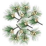 LPAYOK Künstliche Tannenzweige, Weihnachtsbeeren, Tannenzweige, künstliche Stechpalmenzweige, Weihnachtstannennadeln, rote Beeren für Urlaub, Blumenarrangements, Kränze, 24 Stück
