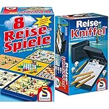 Schmidt Spiele 49102 - 8 Reise-Spiele, Spielesammlung, magnetisch, bunt & 49091 Reise-Kniffel mit Zusatzblock, b