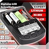 kraftmax BC-4000 EXPERT - Universal Akku Ladegerät SMART Li-Ion Technology und Innenwiderstandsmessung - für Lithium und NiMH Akkus der neuesten Generation optimiert, z.B. 18650 Akk