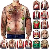 WXZZ Herren Pullover Weihnachtspulli Ugly Weihnachtspullover 3D Gedruck Muster Rundhals Sweatshirt Langarmshirt Hässliche Christmas Sweater Jumper Lustigen Funky Weihnachten Party Kostü