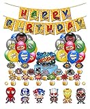 smileh Superhelden Party Geburtstag Deko Superheld Luftballons Alles Gute zum Geburtstag Banner Kuchen Topper Dekorationen für Spielliebhaber Geburtstag