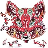 ANGELEMM Holzpuzzle Erwachsene Kinder 3D Wooden Puzzle Bunt Einzigartige Tierform Puzzleteile, Fuchs Holz Puzzles Spielzeug Für Familienspielsammlung Kreative Geschenk